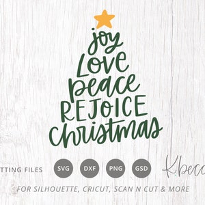Árbol de Navidad con alegría, amor, paz y alegría SVG, árbol de Navidad SVG, archivo de corte con alegría, amor y paz, árbol de letras, archivos de corte para Silhouette y Cricut