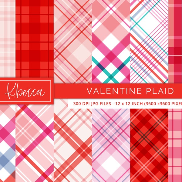 Valentine Plaid Seamless Digital Paper, Valentine's Day Plaid, Plaid Printable Paper, Pink Red Seamless Plaid, Commercial Use