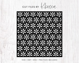 May include: Black and white digital cut file design featuring a repeating pattern of small flowers and dots.  SVG, DXF, GSD, and PNG files are included.