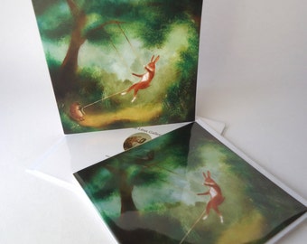 Single Greetings Card of an original painting: "The Swing (Loosely after Fragonard)"