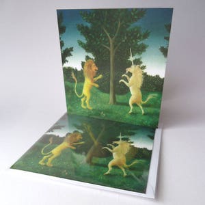 Carte de vœux unique d’un tableau original: « Le Lion et la Licorne »