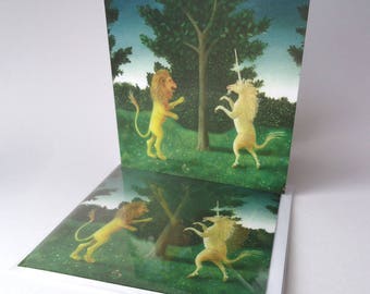 Single Greetings Card of an original painting: "The Lion and the Unicorn"