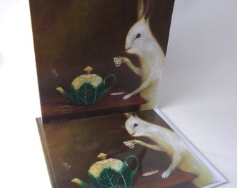 Single Greetings Card of an original painting: "Sipping Green Tea"