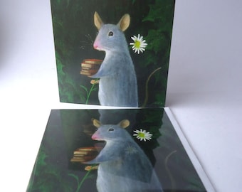 Single Greetings Card of an original Animal painting: “The Imaginary Friend"".
