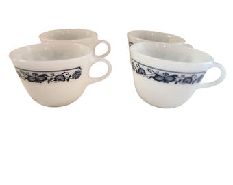 Pyrex Old Town Blue MIlk Glass Coffee Cups Set of 4