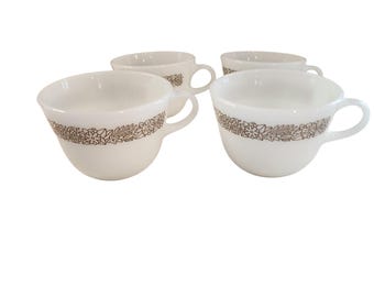 Pyrex Woodland MIlk Glass Coffee Cups Set of 4