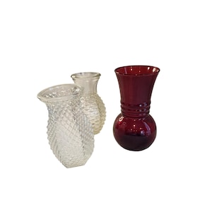 Hoosier Diamond Point / FTD Pineapple/ Anchor Hocking Ruby Red Flower Vases