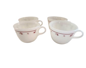 Pyrex Burgundy rose MIlk Glass Coffee Cups Set of 4