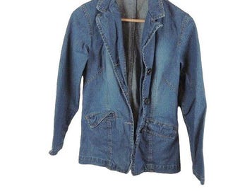 Vintage Adriana Sport Vintage Denim Jean Button Blazer Size Small