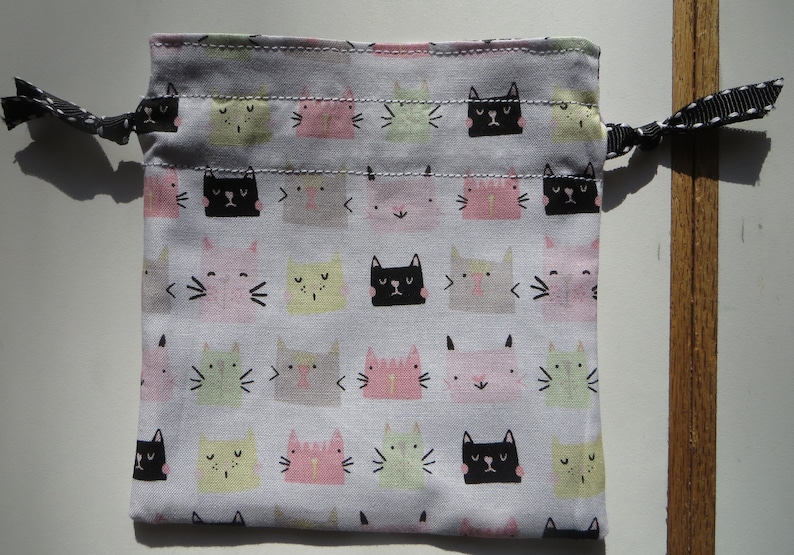 Kitty Cats and Dashes Lined Drawstring Fabric Gift Bags