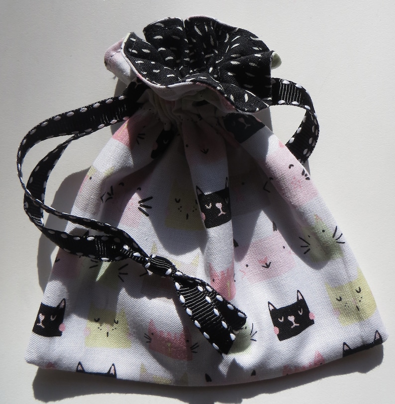 Kitty Cats and Dashes Lined Drawstring Fabric Gift Bags