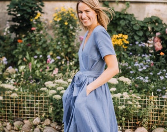 Lisbon Dress Wrap Dress Linen Dress Romantic Dress Wide