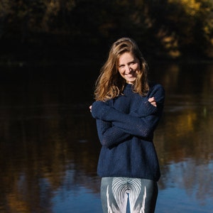 Greenland Sweater - Blue Pullover - Navy Pullover - Cotton Sweater - Hand Knitted Pullover - Women's Knitwear - Oversized Sweater