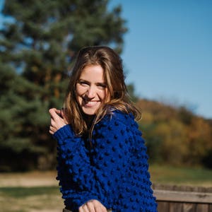 Sicily Pullover - Pom Pom Sweater - Blue Pullover - Sweater With Dots - Merino Wool Sweater - Winter Sweater - Handmade Sweater