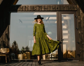 Handmade Linen Maternity Dress – Oversized Green Ankara Dress
