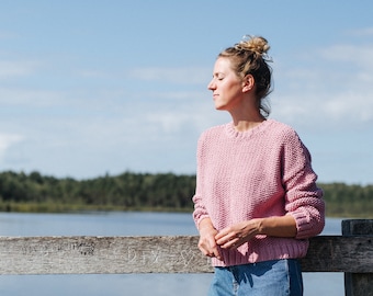 Greenland Sweater - Cotton Pullover - Pink Sweater - Winter Sweater - Hand Knitted Pullover - Loose Fit Pullover - Oversized Sweater