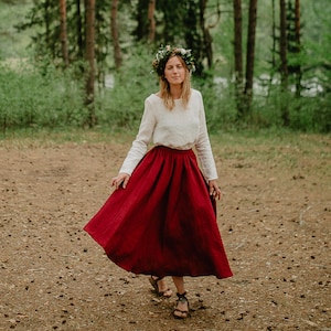 Prague Skirt - Wide Linen Skirt - Bridesmaid&#39;s Skirt - Wedding Skirt - Romantic Skirt - Linen Clothing - Red Linen Skirt - Women Linen Skirt