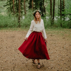 Prague Skirt Wide Linen Skirt Bridesmaid's Skirt Wedding Skirt Romantic Skirt Linen Clothing Red Linen Skirt Women Linen Skirt image 1