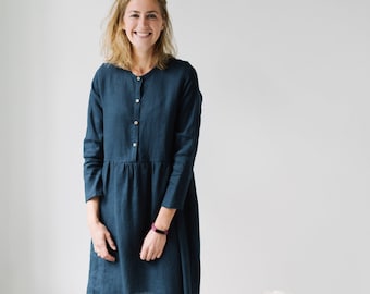 Rio Dress - Linen Dress - Maternity Dress - Long Sleeve Dress - Loose Fit Dress - Classic Linen Dress - Short Dress - Romantic Dress