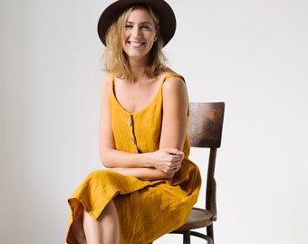 San Jose Dress - Yellow Dress - Linen Dress - Summer Dress - Slip Linen Dress - Linen Clothing - Maternity Dress -Women Dress -Beach Dress