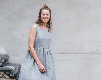 Handmade Striped Linen Dress - Loose Fit Summer Dress with Pockets