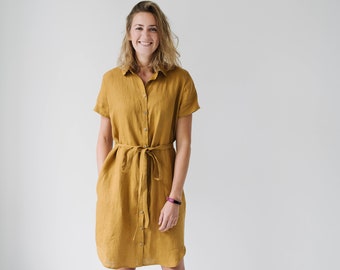 Roma Kleid - Senfkleid - Umstandskleid - Kleid Shirt - Leinenkleid - Leinenhemd - Loose Fit Kleid - Oversized Kleid - Damenkleid