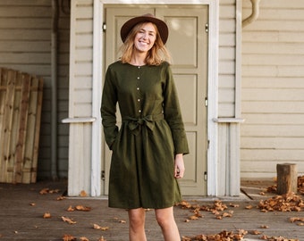 Rio Dress - Linen Dress - Maternity Dress - Linen Clothing - Long Sleeve Dress - Loose Fit Dress - Classic Dress - Short Dress