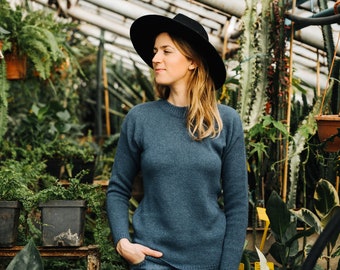 Peru Pullover, Alpaca Wool Sweater, Hand Knitted Pullover, Blue Pullover, Silk Pullover, Round Neck Sweater, Women Sweater, Winter Sweater