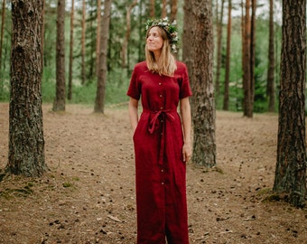 Ottawa dress, Linen shirtdress, Loose fit dress, Women's linen dress, Burgundy linen dress, Linen tunic, Long linen dress, Women long dress