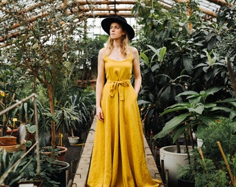 Robe Nairobi, Robe cami en lin, Robe slip en lin, Camisole en lin, Robe en lin des demoiselles d’honneur, Robe en lin, Robe en lin jaune, Robe de mariée