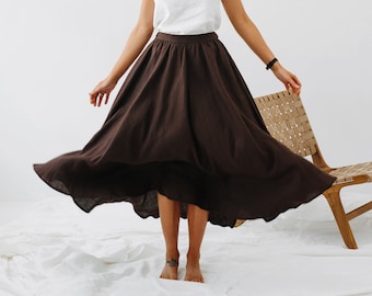 Prague Skirt, Brown Women Linen Skirt, Wide Linen Skirt, Bridesmaids Linen Skirt, Wedding Linen Skirt, Romantic Linen Skirt, Summer Skirt