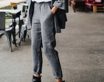 Valletta Pants - Linen Pants - Grey Linen Trousers - Suit Linen Pants - Linen Pants Women - Slim Linen Pants - Long Linen Pants