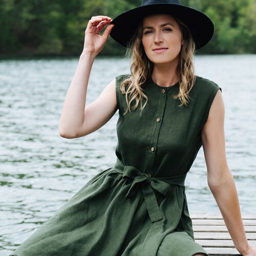 Dublin dress, Linen dress, Bridesmaids linen dress, Boho linen dress, Green linen dress, Romantic dress, Wide skirt dress, Linen dress women