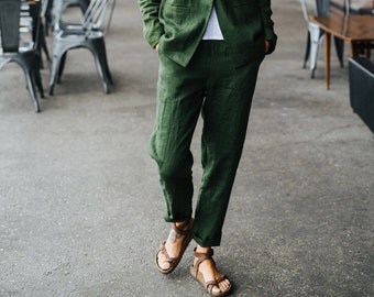 Valletta Pants - Linen Pants - Green Linen Trousers - Suit Linen Pants - Linen Pants Women - Slim Linen Pants - Long Linen Pants
