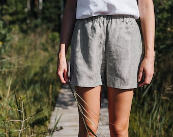 Cape Town shorts, Linen shorts, High waisted shorts, Linen clothing, Striped shorts, Summer shorts, Beach linen shorts, Women linen shorts