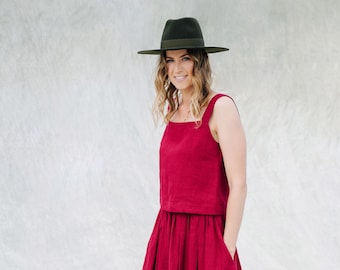 Panama top, Linen top, Burgundy linen top, Classic top, Short linen blouse, Linen camisole, Wedding linen top,Women linen blouse, Summer top