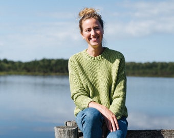 Greenland Sweater - Cotton Pullover - Green Sweater - Hand Knitted Pullover - Loose Fit Pullover - Cosy Pullover - Oversized Sweater