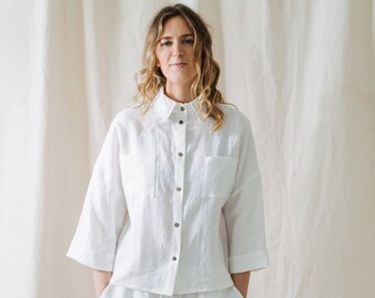 Koszula PAPUA, Koszula lniana, Klasyczna koszula lniana, Koszula lniana Crop, Koszula ciążowa, Luźna koszula lniana, Koszula lniana Oversize, Koszula boho