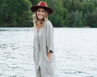 Madrid jumpsuit, Linen romper, Oversized linen jumpsuit, Natural linen overall, Loose fit linen jumpsuit, Women linen romper with buttons