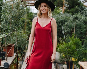 Ursa Dress - Boho Women Cupro Dress - Midi Cupro Dress -  Red Cupro Dress - Summer Slip Dress - Women Summer Dress - Vacation Cupro Dress