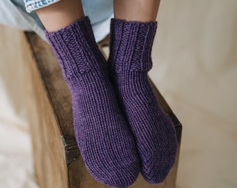 Canna socks, Women wool socks, Purple socks for women, Unisex wool socks, Men wool socks, Hand knitted wool socks, 100 % sheep wool socks