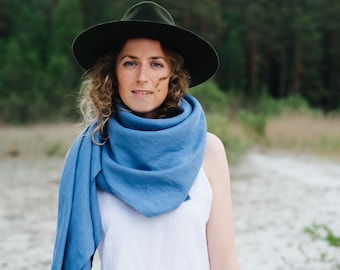 Amsterdam Scarf - Linen Scarf Women - Blue Linen Scarf - Unisex Scarf - Scarf For Men - Linen Shawl - Winter Linen Scarf - READY TO SHIP