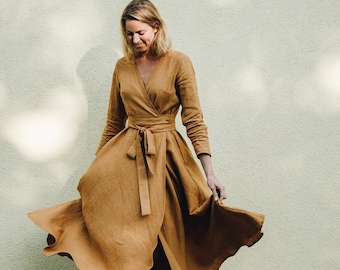 Berlin Dress - Bridesmaids Dress - Wrap Linen Dress - Linen Clothing - Romantic Dress - Wide Skirt Dress - Long Linen Dress - READY TO SHIP