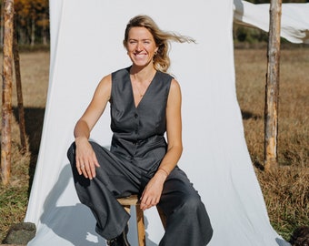 Chaleco Gigi, chaleco de lana clásico para mujer, traje de lana gris para mujer, chaleco de lana ajustado, traje de lana, chaleco de lana de oficina, top de lana para mujer, chaleco de lana de boda