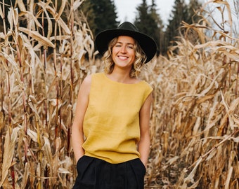 Astra Top - Women Linen Top - Yellow Linen Top - Classic Linen Top - Linen Blouse Women - Sleeveless Linen Top - Linen Clothes For Women