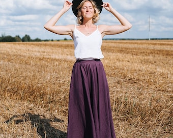 Prague Skirt - Wide Linen Skirt - Long Linen Skirt - Boho Romantic Linen Skirt - Plum Linen Skirt - Women Linen Skirt - Witchy Linen Skirt