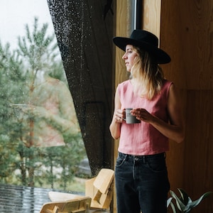 Miami Top - Crop Linen Top - Linen Blouse - Basic Linen Top - Short Linen Top - Women Linen Top - Summer Linen Top - Pink Linen Top
