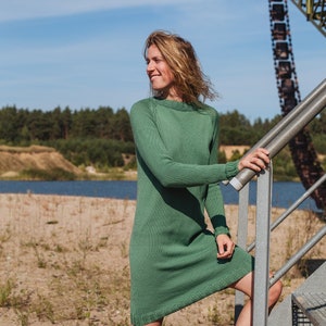 Hawaii dress, Merino wool soft dress, Knitted green dress, Winter wool dress, Short knitted dress, Women knitted dress, Women wool dress