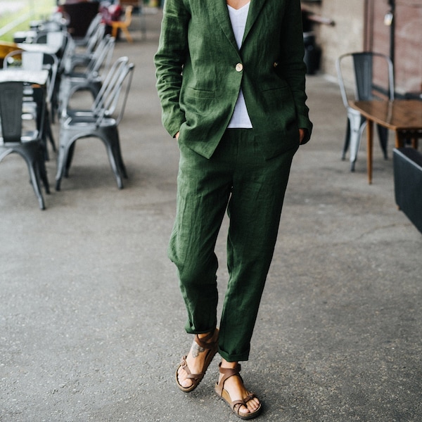 Valletta Pants - Linen Pants - Green Linen Trousers - Suit Linen Pants - Linen Pants Women - Slim Linen Pants - Long Linen Pants