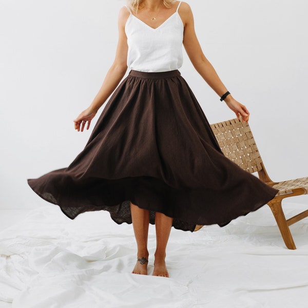 Prague Skirt, Brown Women Linen Skirt, Wide Linen Skirt, Bridesmaids Linen Skirt, Wedding Linen Skirt, Romantic Linen Skirt, Summer Skirt